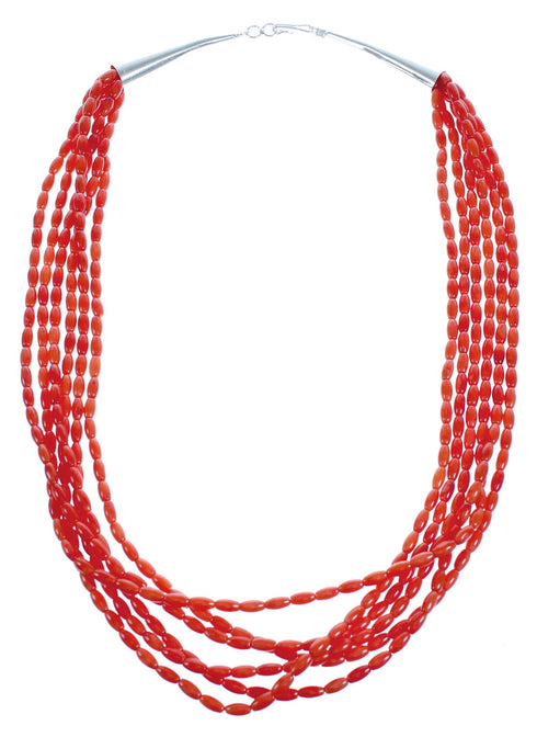 Navajo Coral Sterling Silver 6-Strand Bead Necklace AX123407